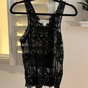 S&S sheer vintage lace black tank